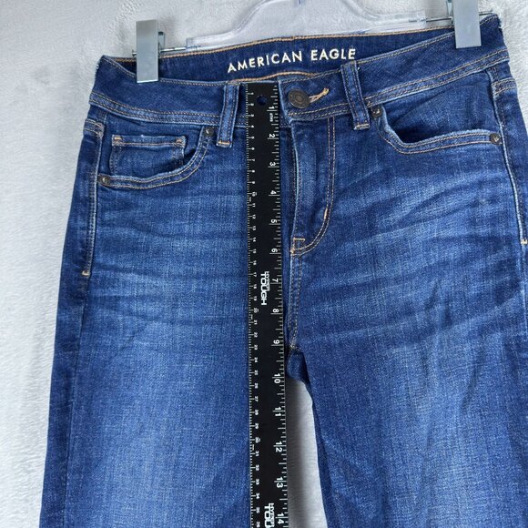 American Eagle Flare Leg Jeans Size 4 Regular Womens Stretch Medium Wash Blue - Picture 8 of 12